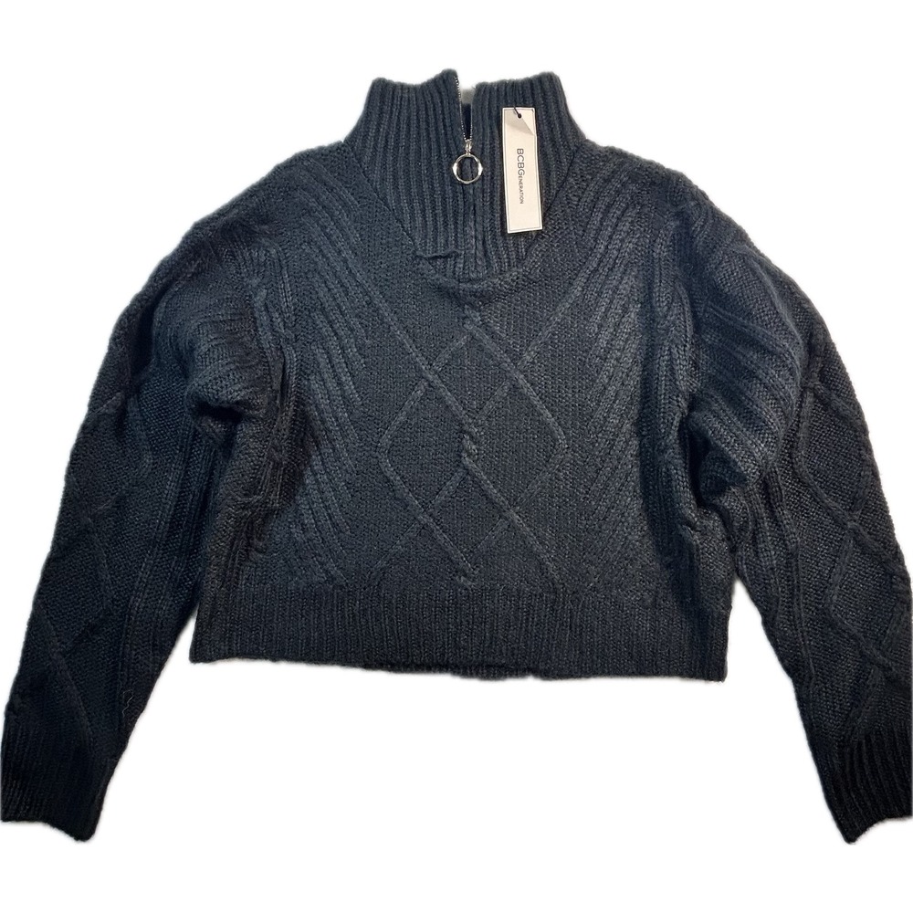 BCBGeneration Womens XS Cable Knit Cropped Sweater Mock Neck Quarter Zip NWT